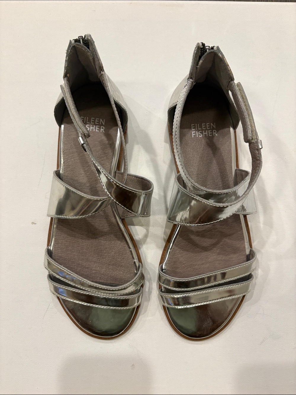 Eileen Fisher Metallic Silver Strappy Sandals